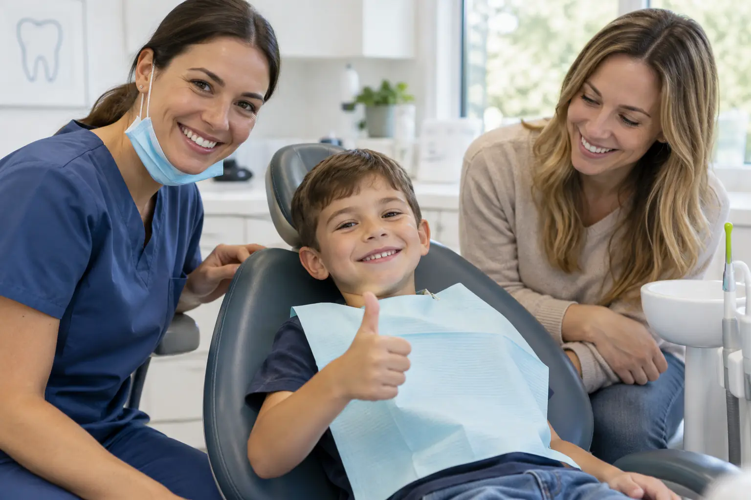 Child smiling during a back to school dental checkup in Grandville, MI